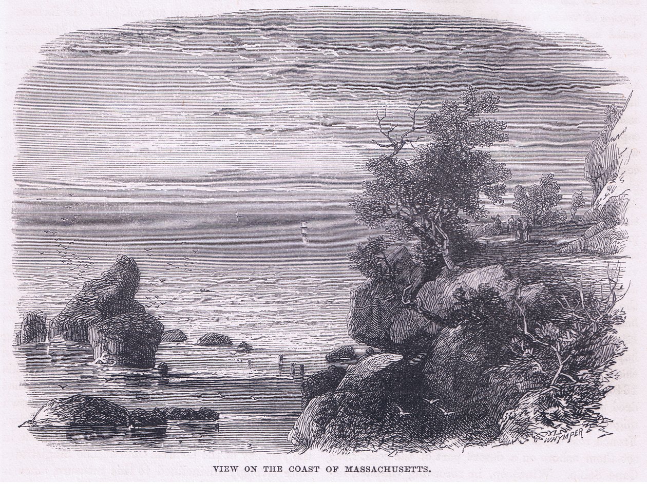 Udsigt over kysten af Massachusetts 1644, illustration fra Cassell