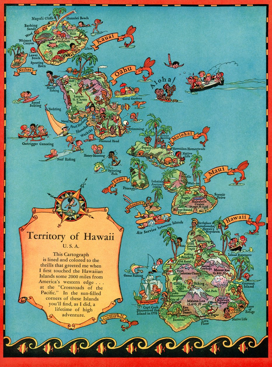 Vintage turistkort over Hawaii af American School