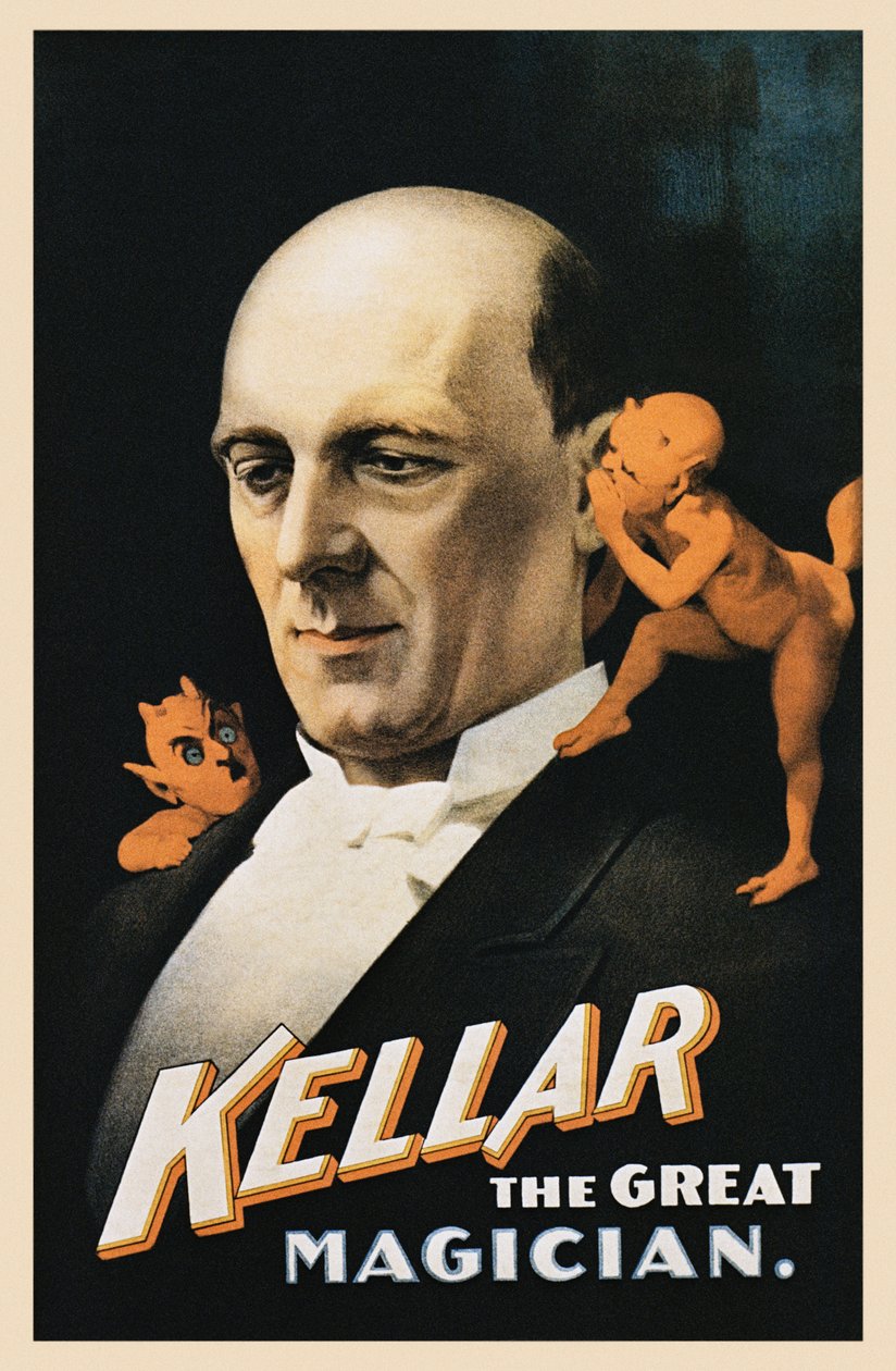 Vintageplakat af mand med hviskende djævle af American School