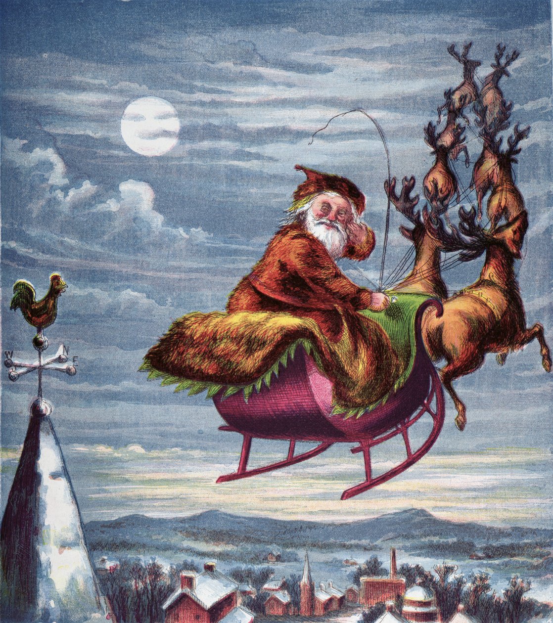 Besøg af St. Nicholas, illustration fra tante Louisas store billedserie, New York 1871 af American School