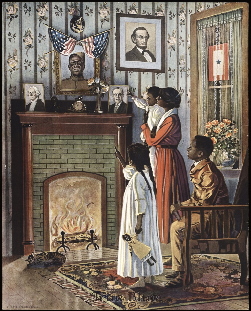 Plakat fra 1. verdenskrig "True Blue", pub. 1918 (farvelitografi) af American School
