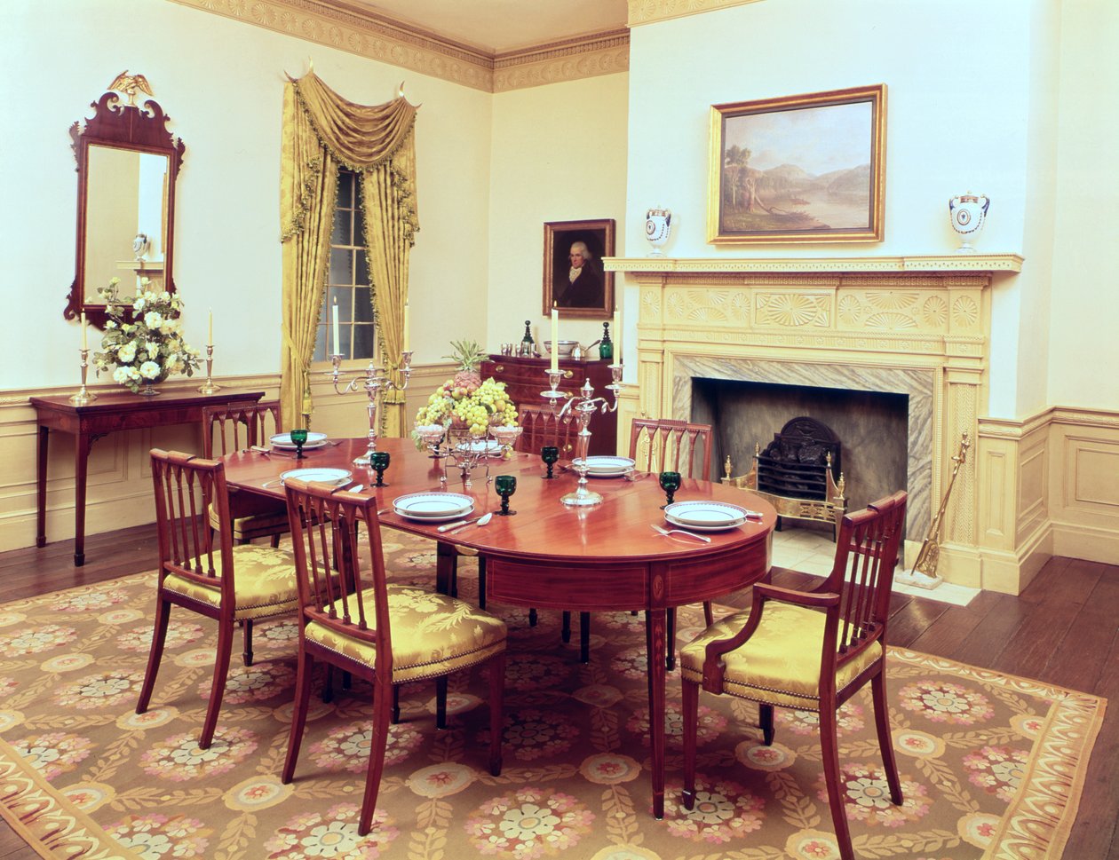 White Hall Dining Room, nær Charleston South Carolina, 1818 af American School