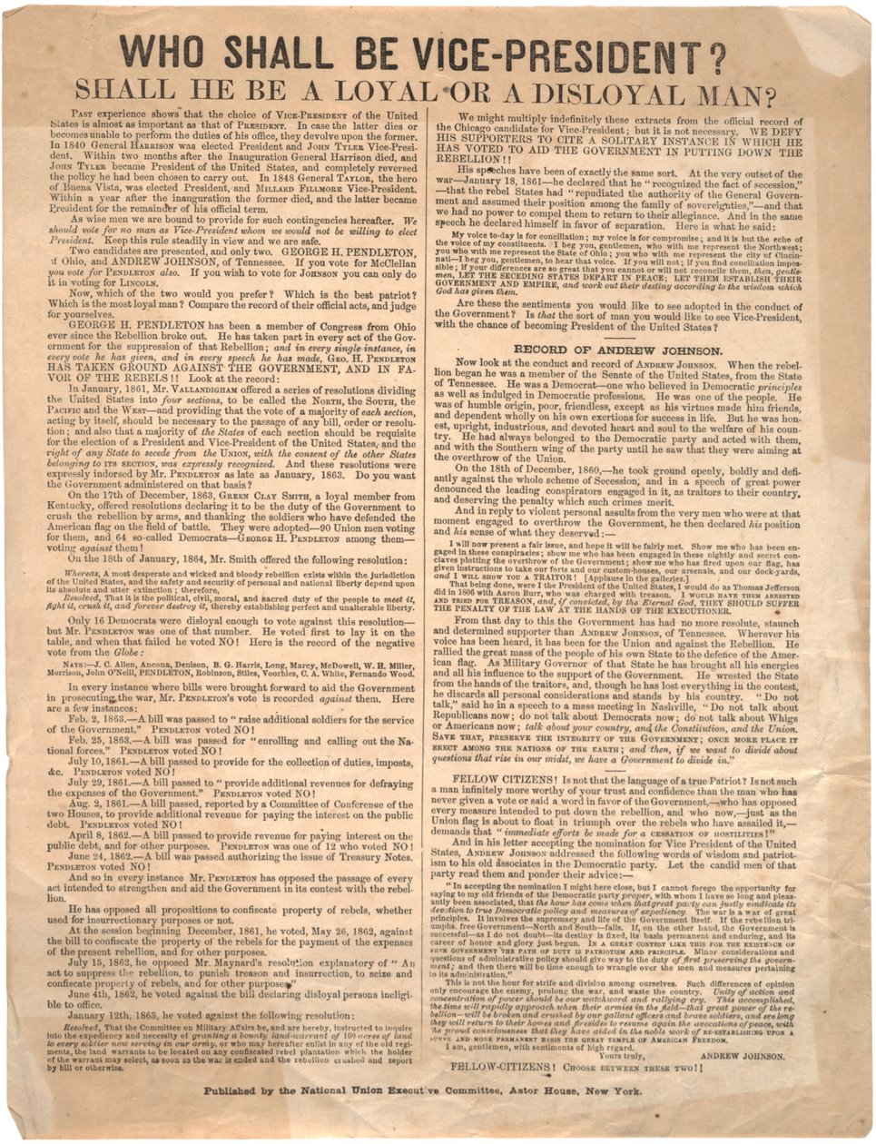 Hvem skal være næstformand? George Pendleton vs. Andrew Johnson (valg i 1864), 1864 af American School