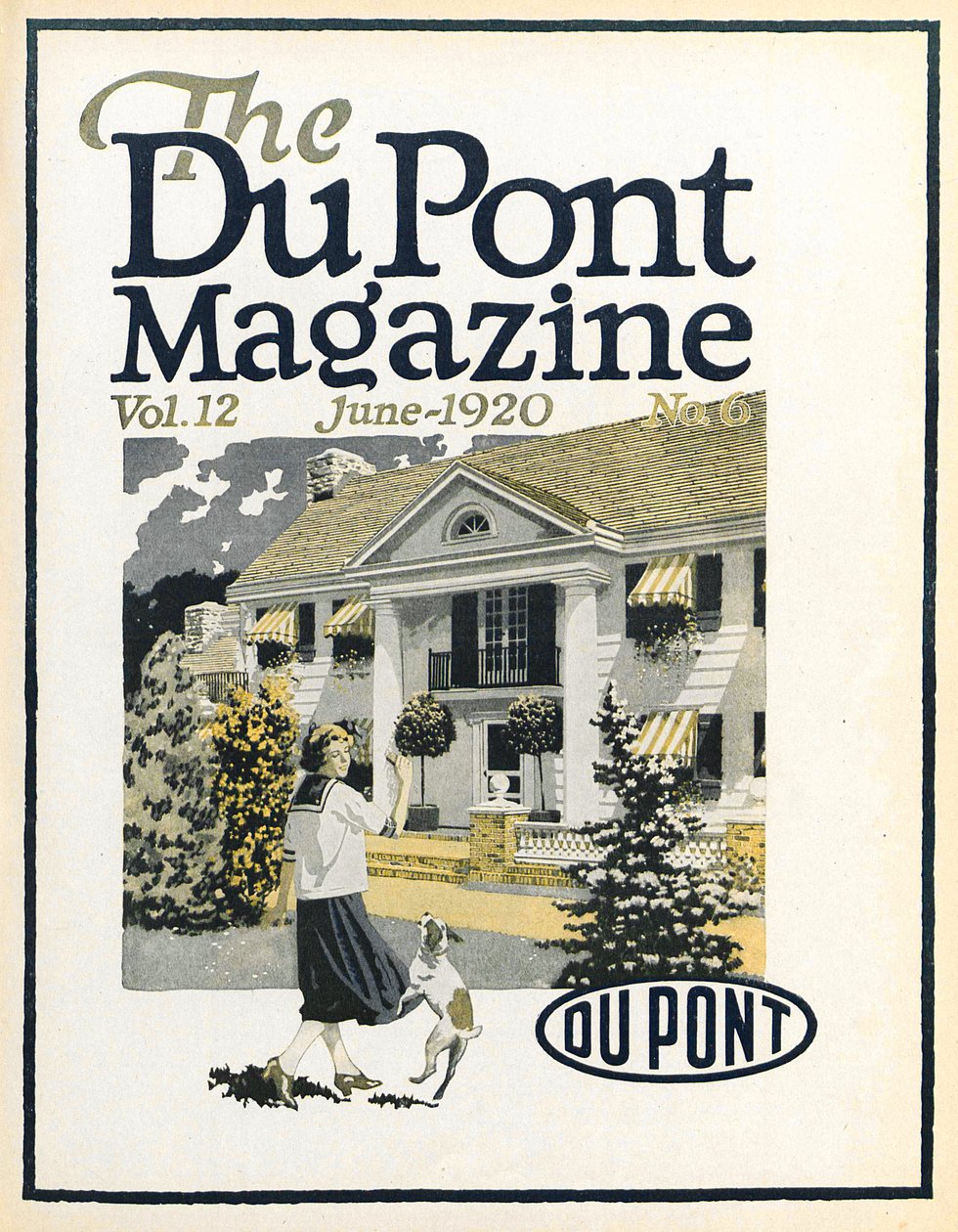 Kvinde og hund, forside af DuPont Magazine, juni 1920 af American School