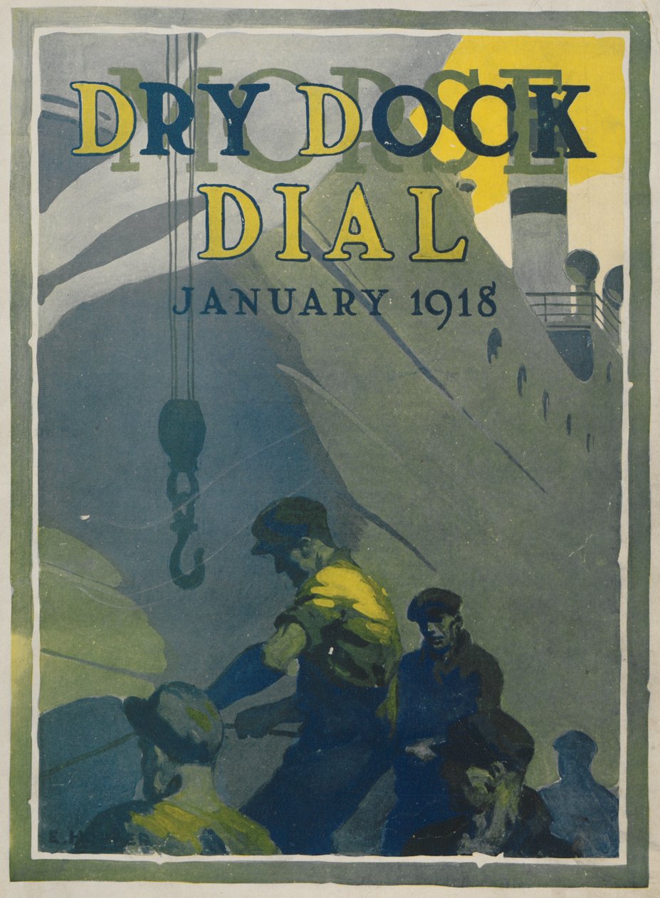 Arbejdere i Morse skibsværft, forside på Morse Dry Dock Dial, januar 1918 af American School