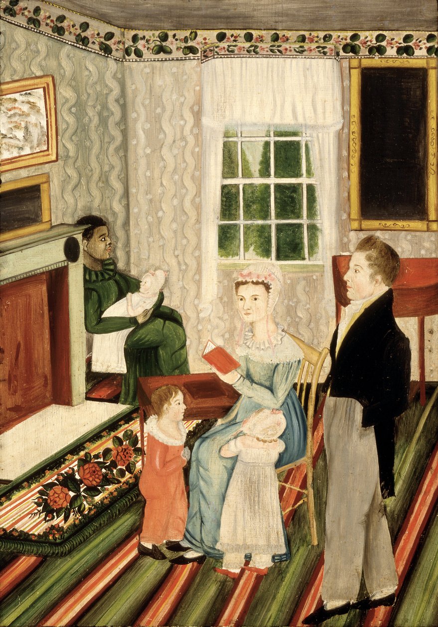 York, Pennsylvania Familie med negertjener, ca. 1828 (olie på panel) af American School