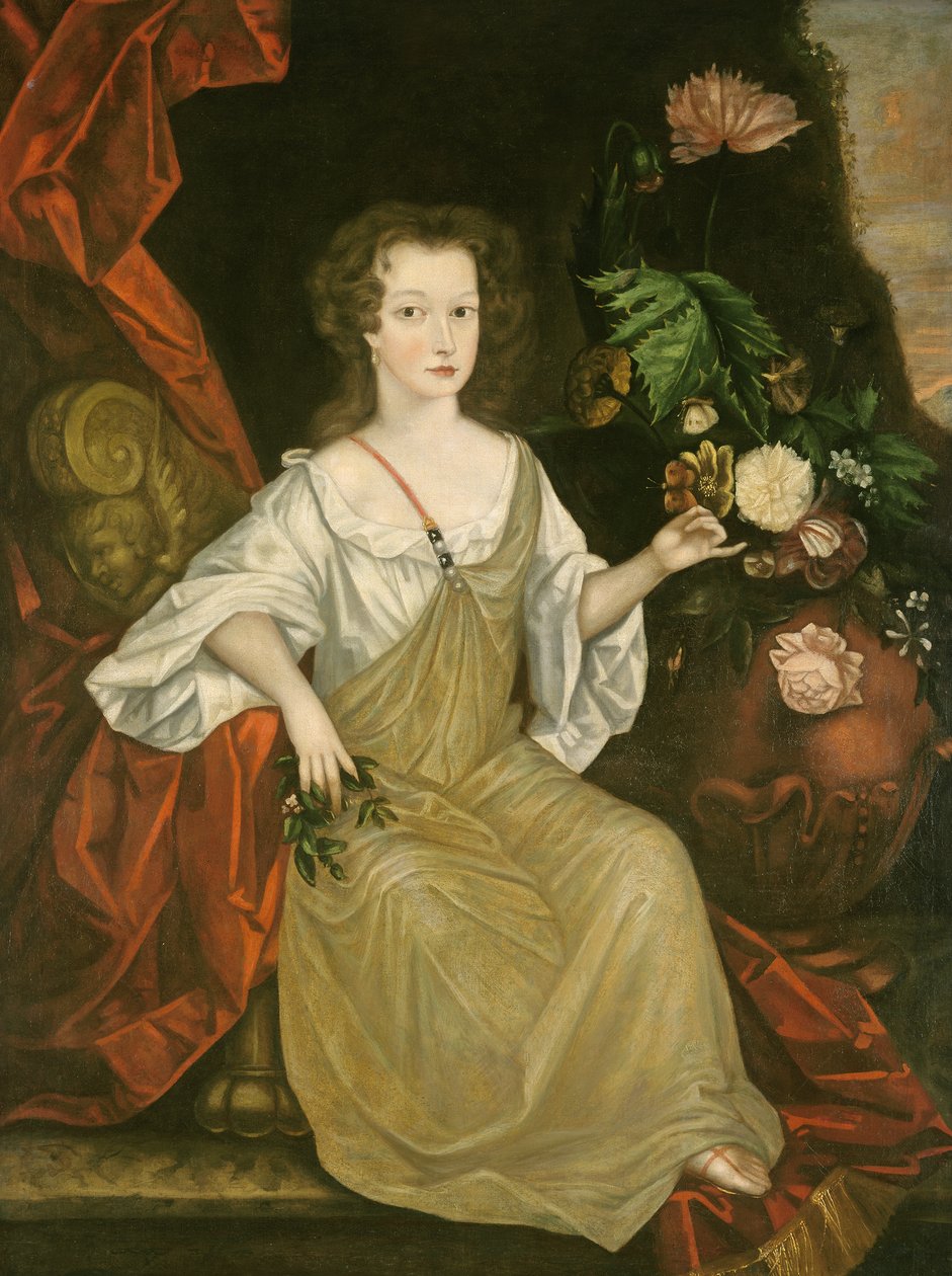 Ung kvinde med en sommerfugl, ca. 1710 (olie på lærred) af American School