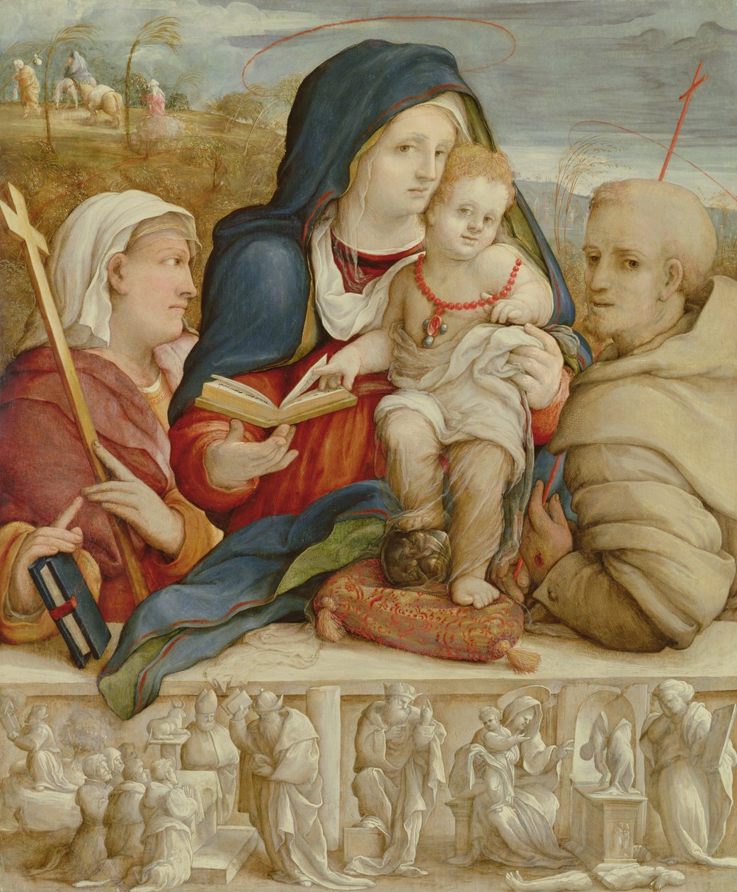 Jomfru og barn med Sankt Helena og Sankt Frans (olie på panel) af Amico Aspertini