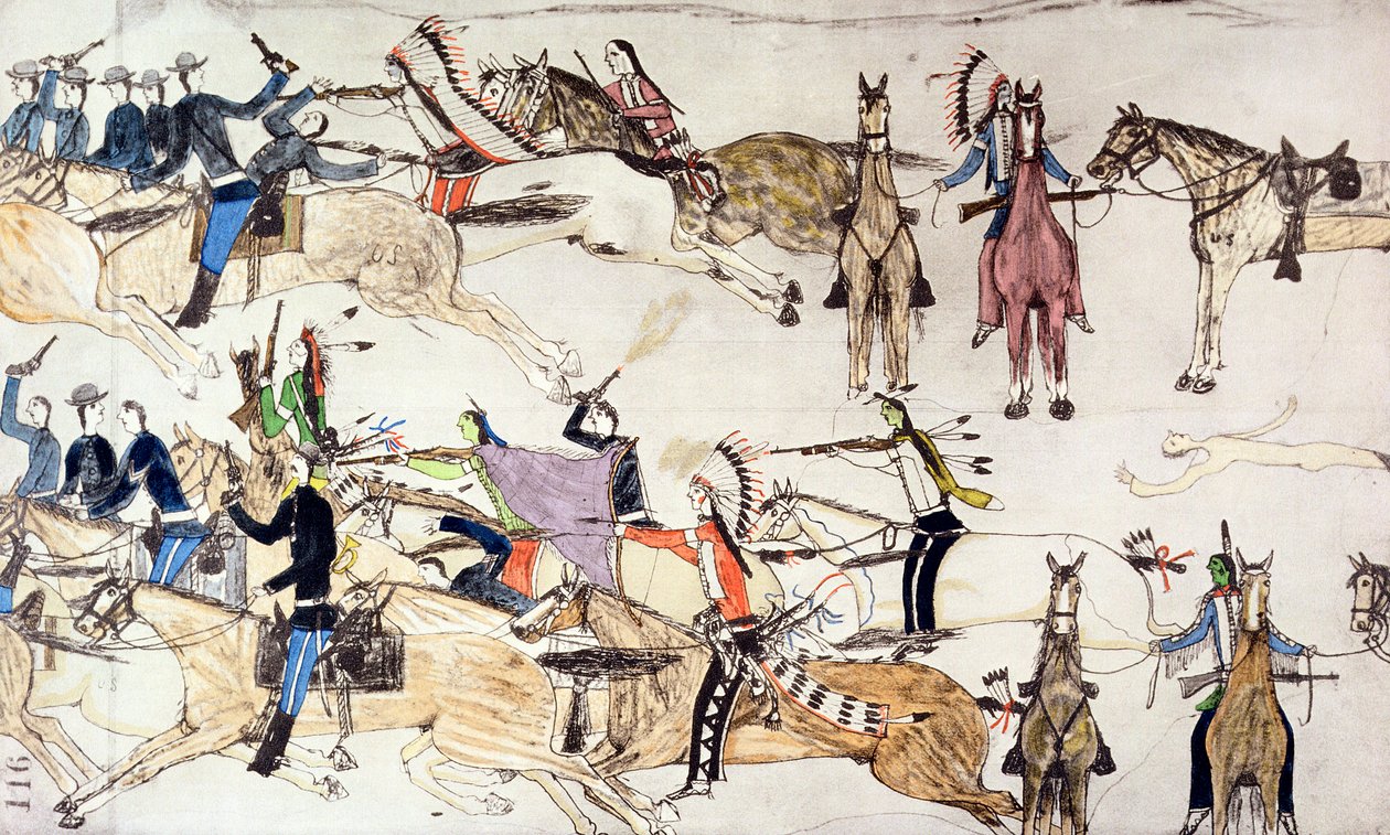 Slaget ved Little Bighorn, Montana, USA, 25-26 juni 1876 c1900 af Amos Bad Heart Buffalo