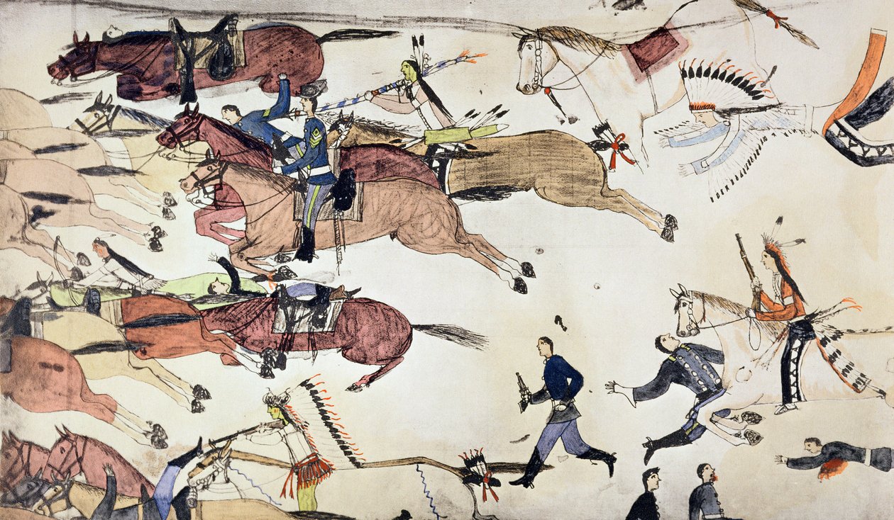 Slaget ved Little Bighorn, Montana, USA, 25.-26. juni 1876 c1900 af Amos Bad Heart Buffalo