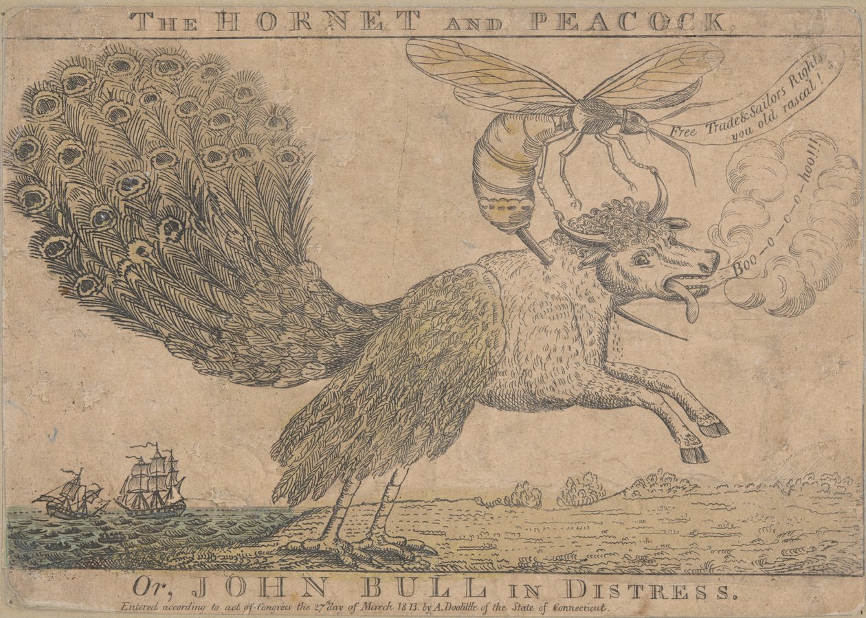 Hornet og påfugl, eller John Bull i nød af Amos Doolittle
