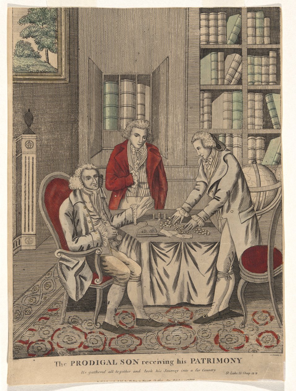 Den fortabte søn, der modtager sit arv (han samlede alle sammen og tog sin rejse ind i et fjernt land - St. Lukas 15, kap. 13v) af Amos Doolittle