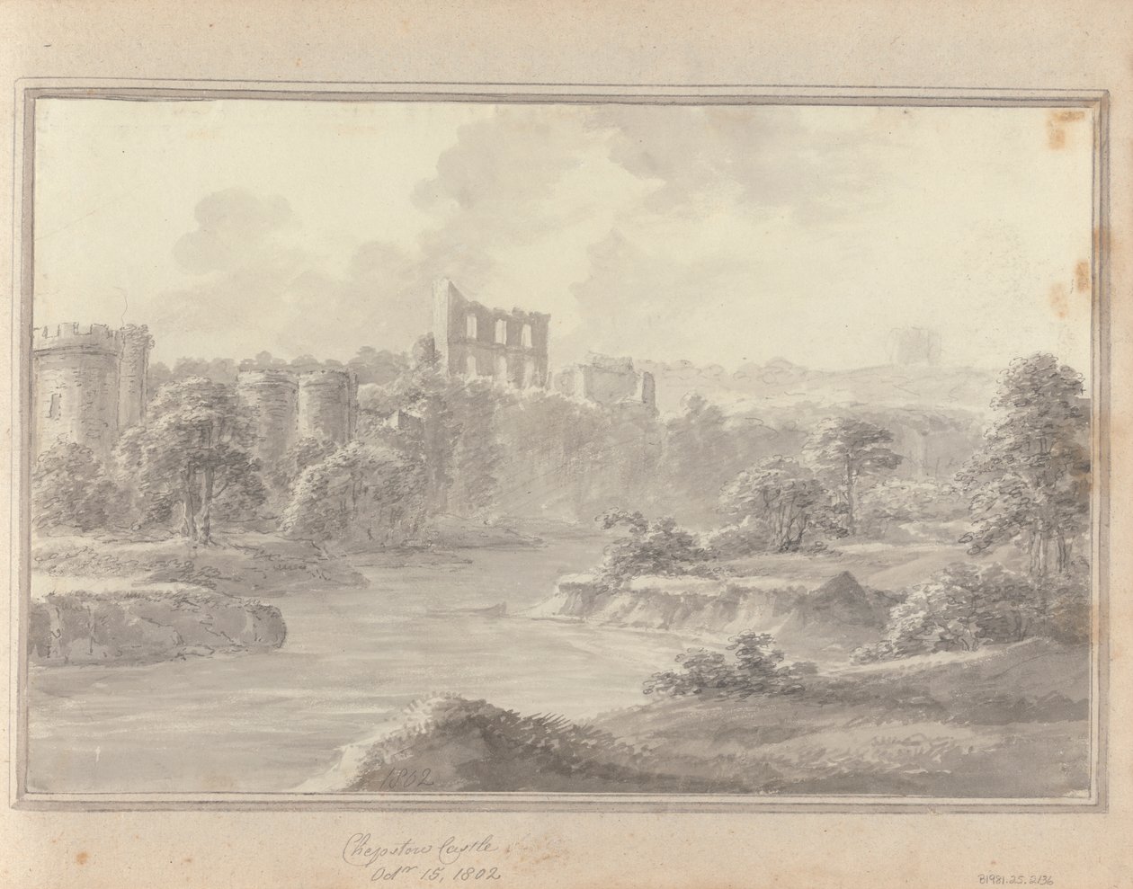 Udsigt i England, Skotland og Wales: Chepstow Castle, 15. oktober 1802 af Amos Green