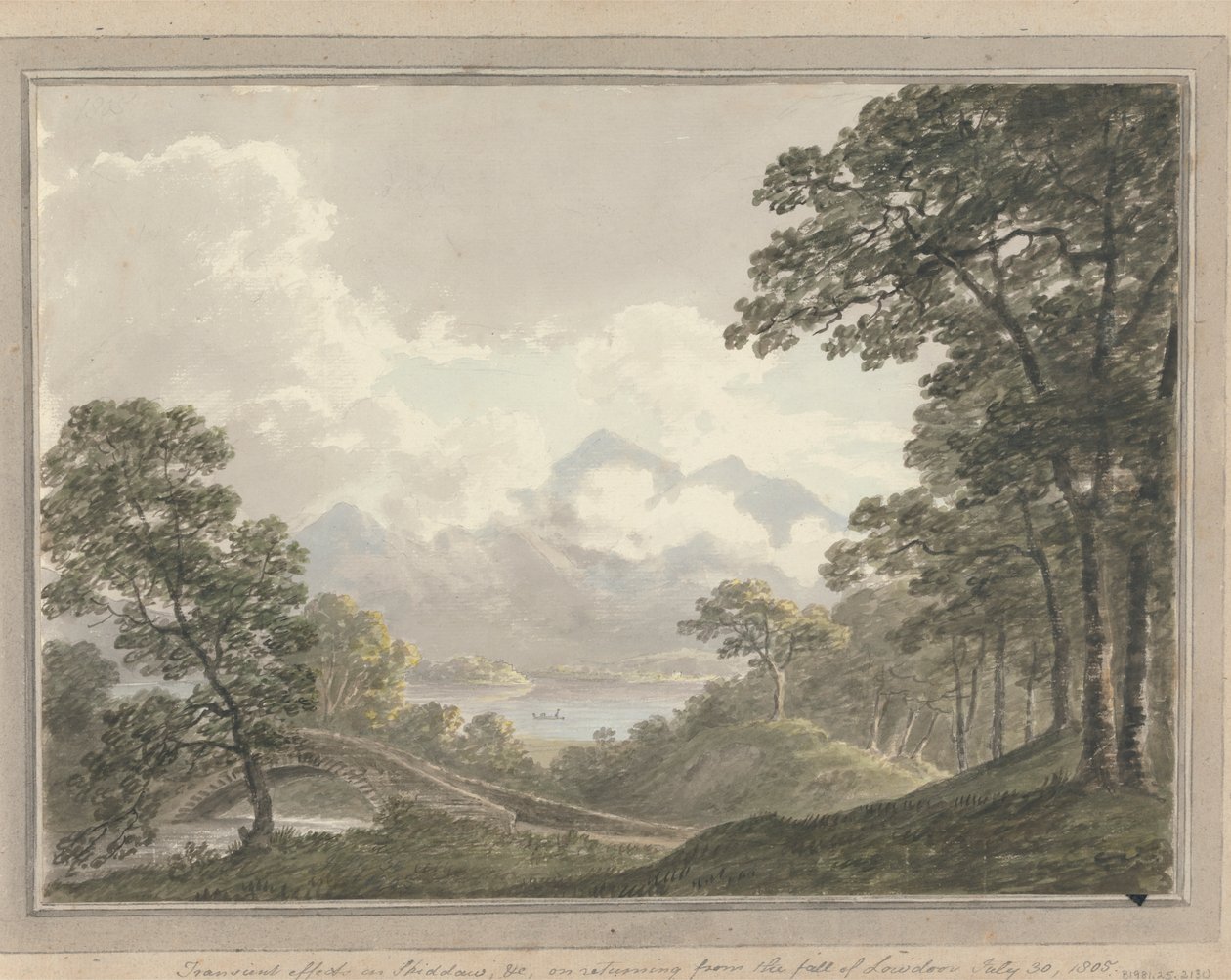 Udsigt i England, Skotland og Wales: Forbigående virkning på Skodow og c., ved hjemkomst fra Lowdoors fald, 30. juli 1805 af Amos Green