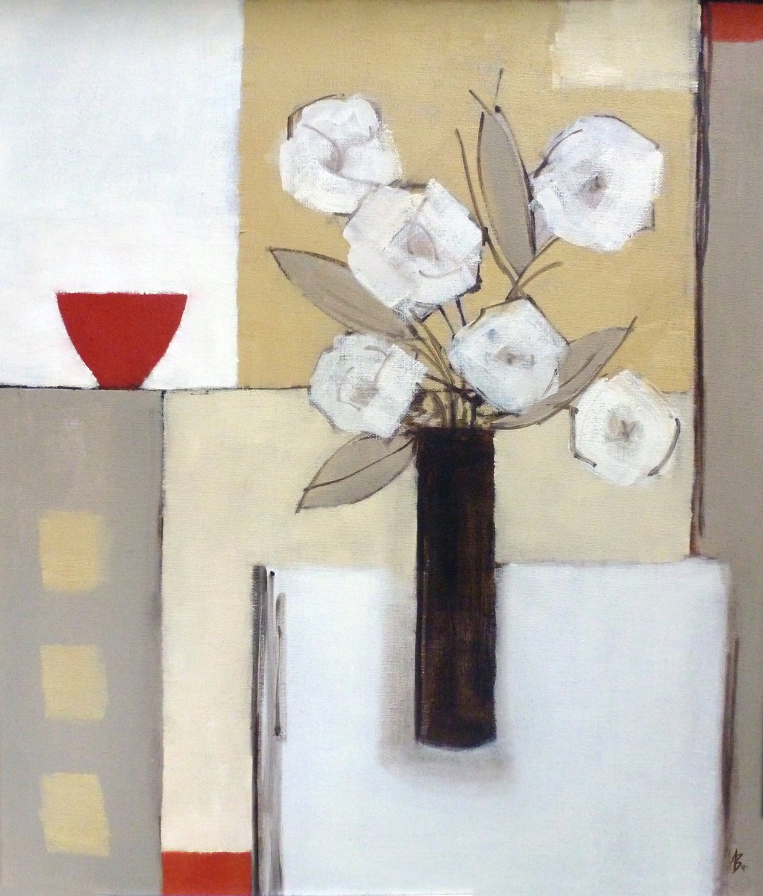 Rød skål, hvide blomster af Ana Bianchi