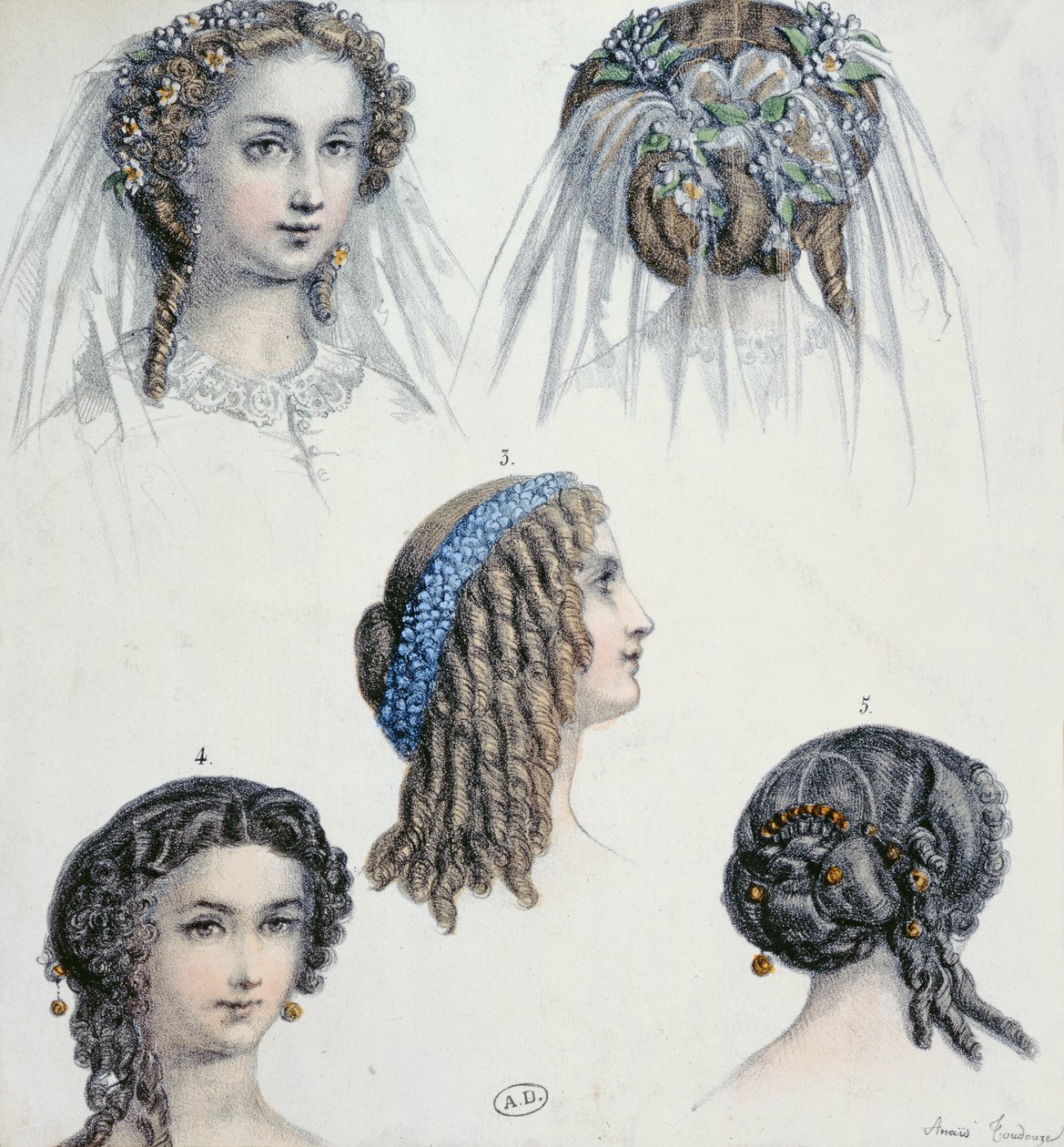 Frisure af en brud og andre, ca.1853 af Anais Toudouze