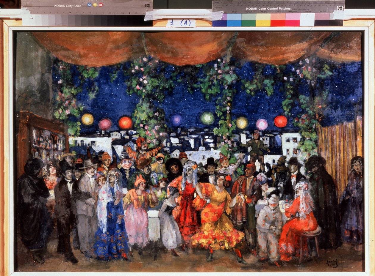 Karneval i Spanien (Karneval i Spanien). Maleri af Anatoly Afanasyevich Arapov (1876-1949). Olie på pap, 68,5 x 98,5 cm af Anatoli Afanasyevich Arapov