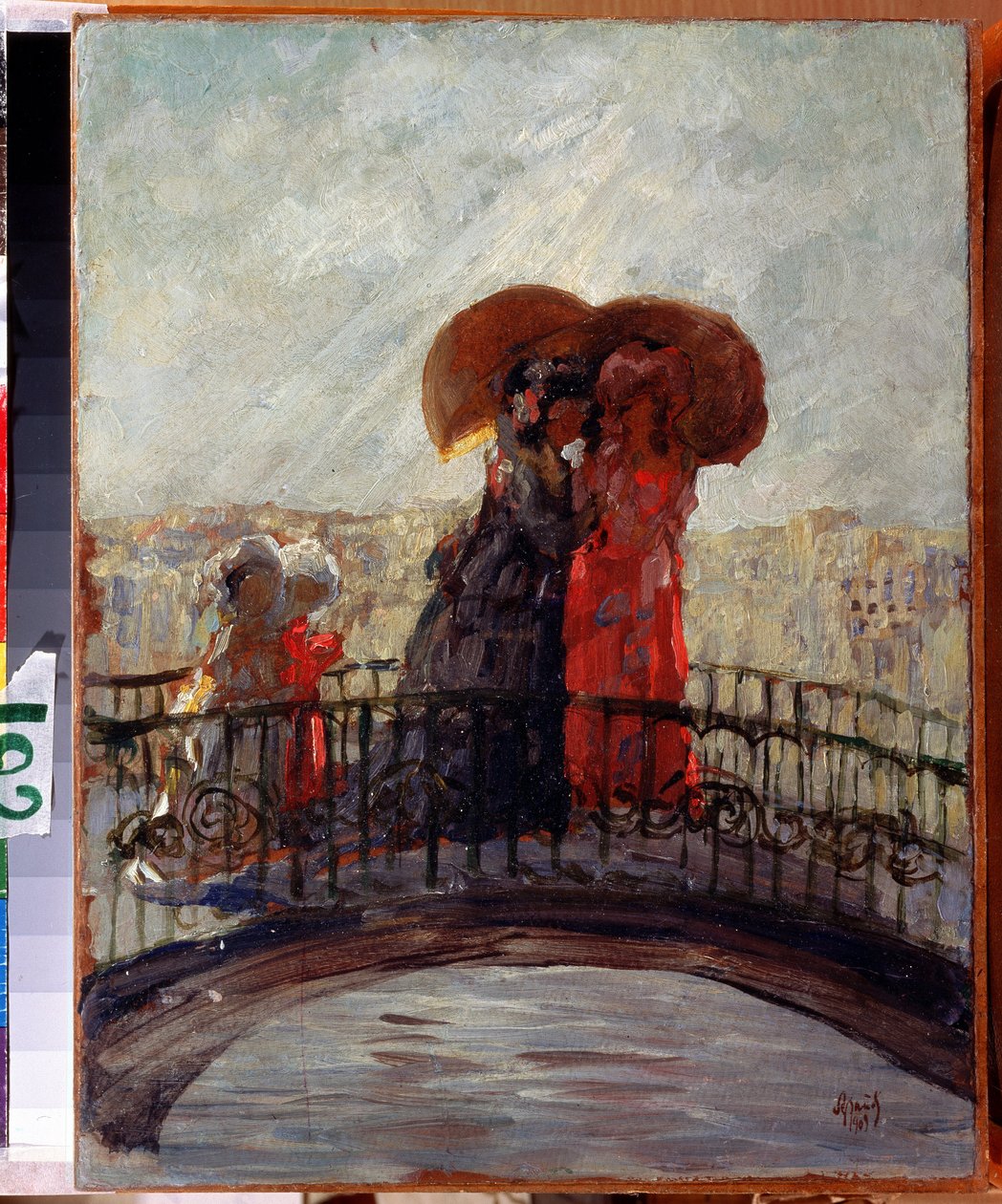 Under regnen (I regnen). Maleri af Anatoly Afanasyevich Arapov (1876-1949). Olie på lærred, 36 x 28 cm af Anatoli Afanasyevich Arapov