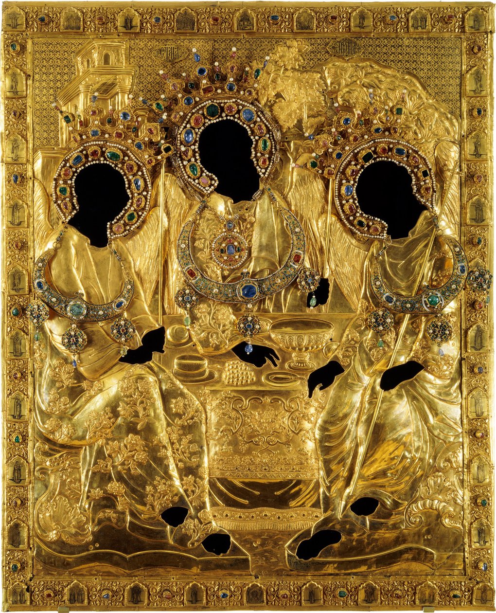 Oklad Cover for the Holy Trinity icon af Andrei Rublev, 1600-1625 af Ancient Russian Art