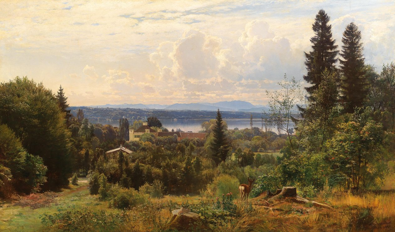 Summers Day på søen Starnberg, Possenhofen Slot i forgrunden af Anders Andersen Lundby