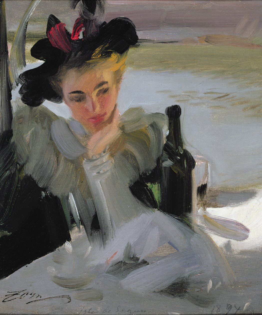Dam Vid Cafe, 1894 (olie på lærred monteret om bord) af Anders Leonard Zorn
