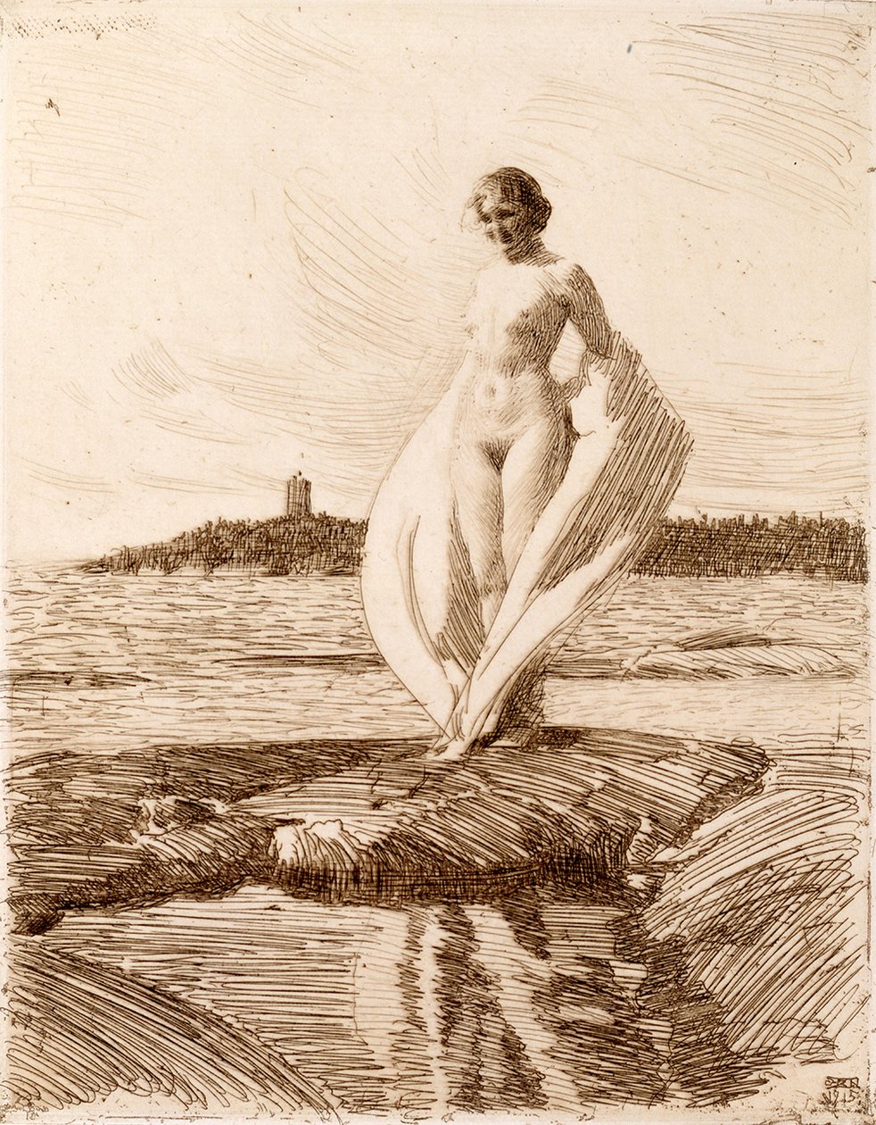 Kvinde med tørklæde af Anders Leonard Zorn