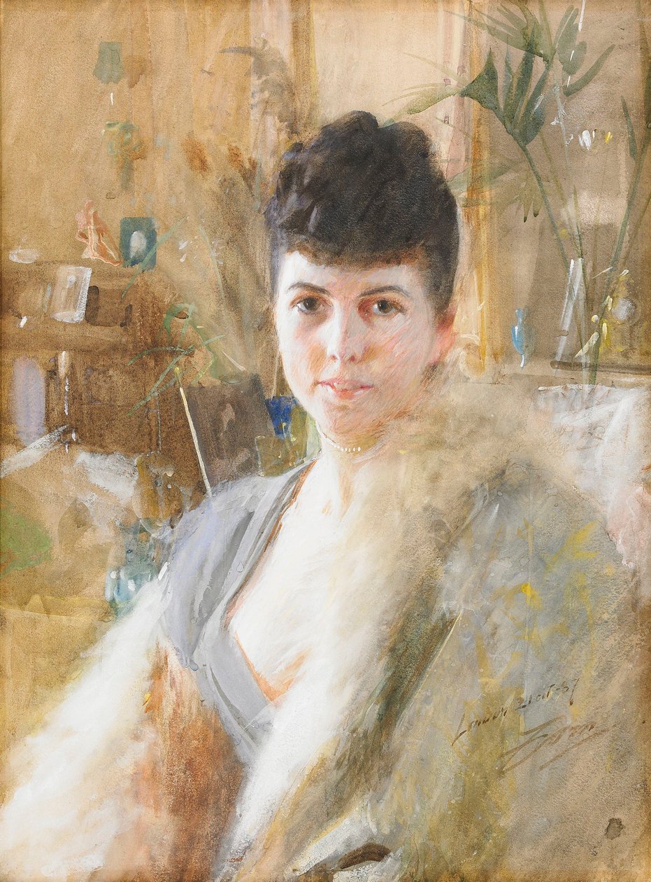 Dame med pelskappe af Anders Leonard Zorn