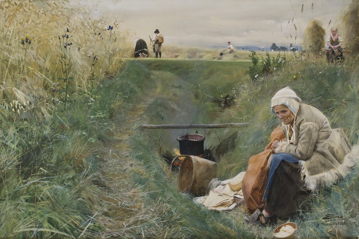 Vort daglige brød, 1886 (wc på papir) af Anders Leonard Zorn