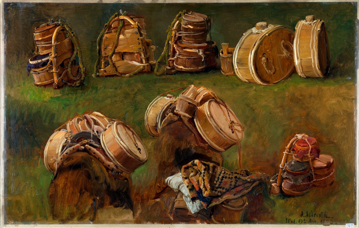 ""Etude de bats pour bete de somme"" (Studie af pakkesadler og andre genstande) Peinture d