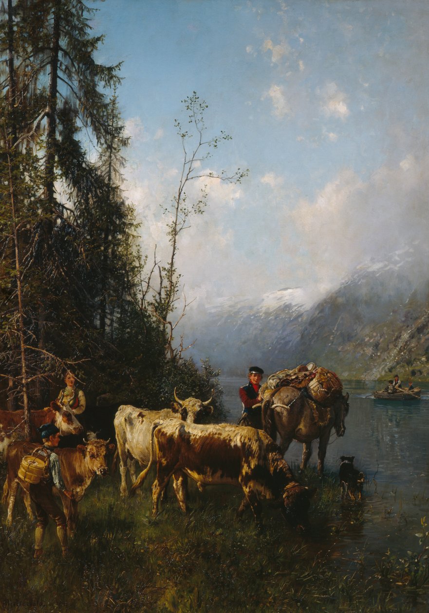 Fjordlandskab med køer af Anders Askevold