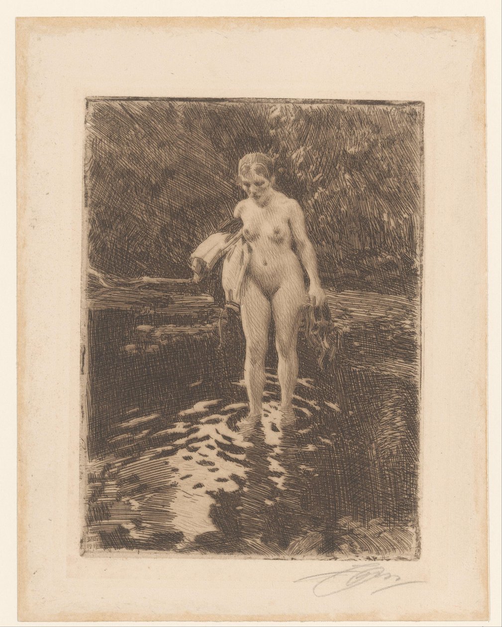 Badende kvinde Vadestedet - Vadstallet af Anders Leonard Zorn (signed by artist)