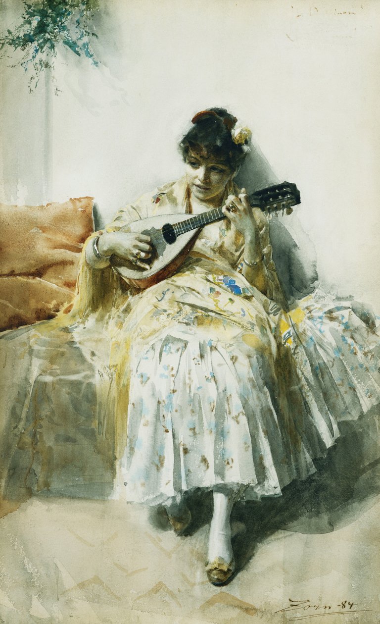 En spansk pige, der spiller mandolin, 1884 af Anders Leonard Zorn