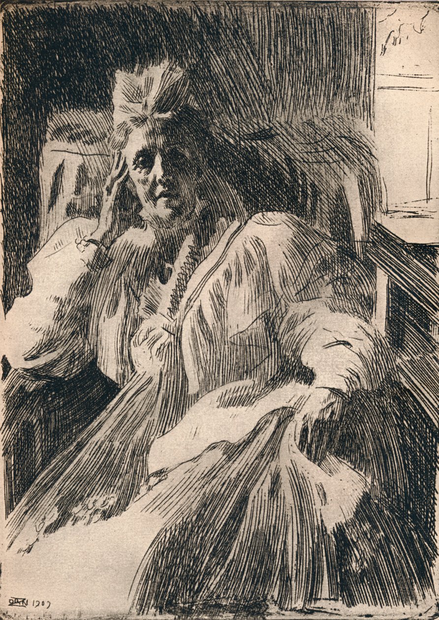 En radering af enkedronningen af Sverige, c1909 af Anders Leonard Zorn
