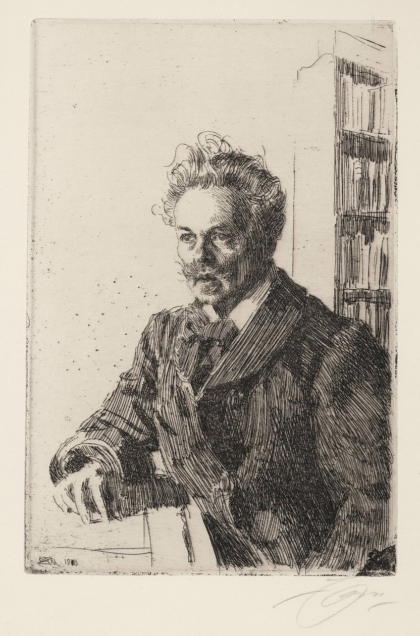 August Strindberg (1849-1912) - Zorn, Anders Leonard (1860-1920) - 1910 - Radering - 29,8x19,8 - Privat samling af Anders Leonard Zorn