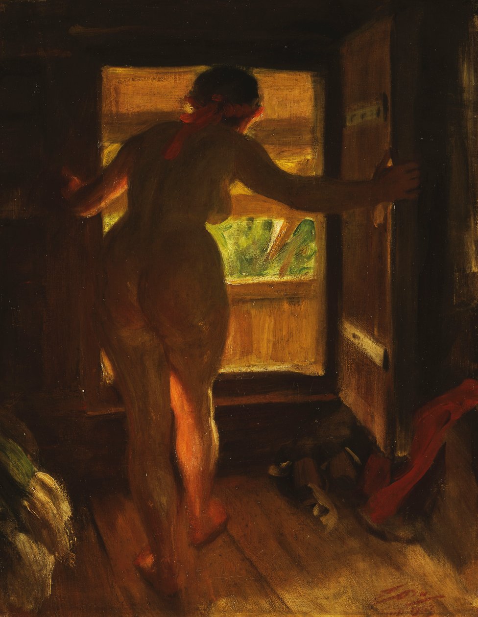 Mora pige ved en åben dør, 1903 af Anders Leonard Zorn