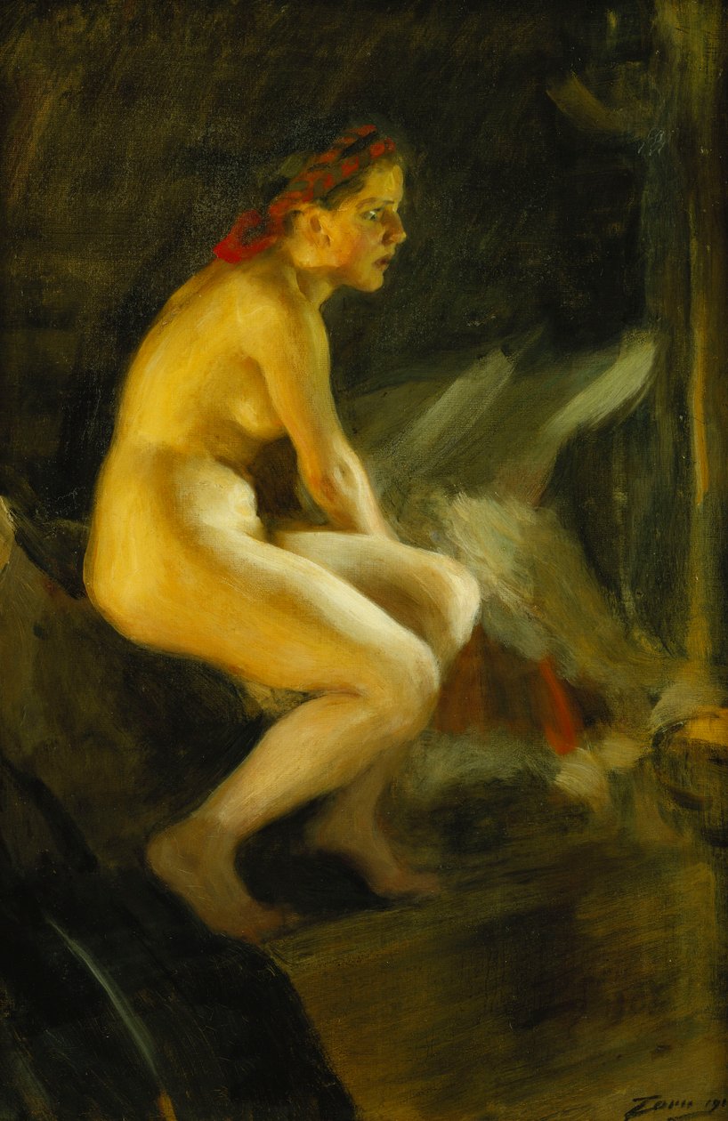 På sengen; Pa Sangkanten, 1910 af Anders Leonard Zorn