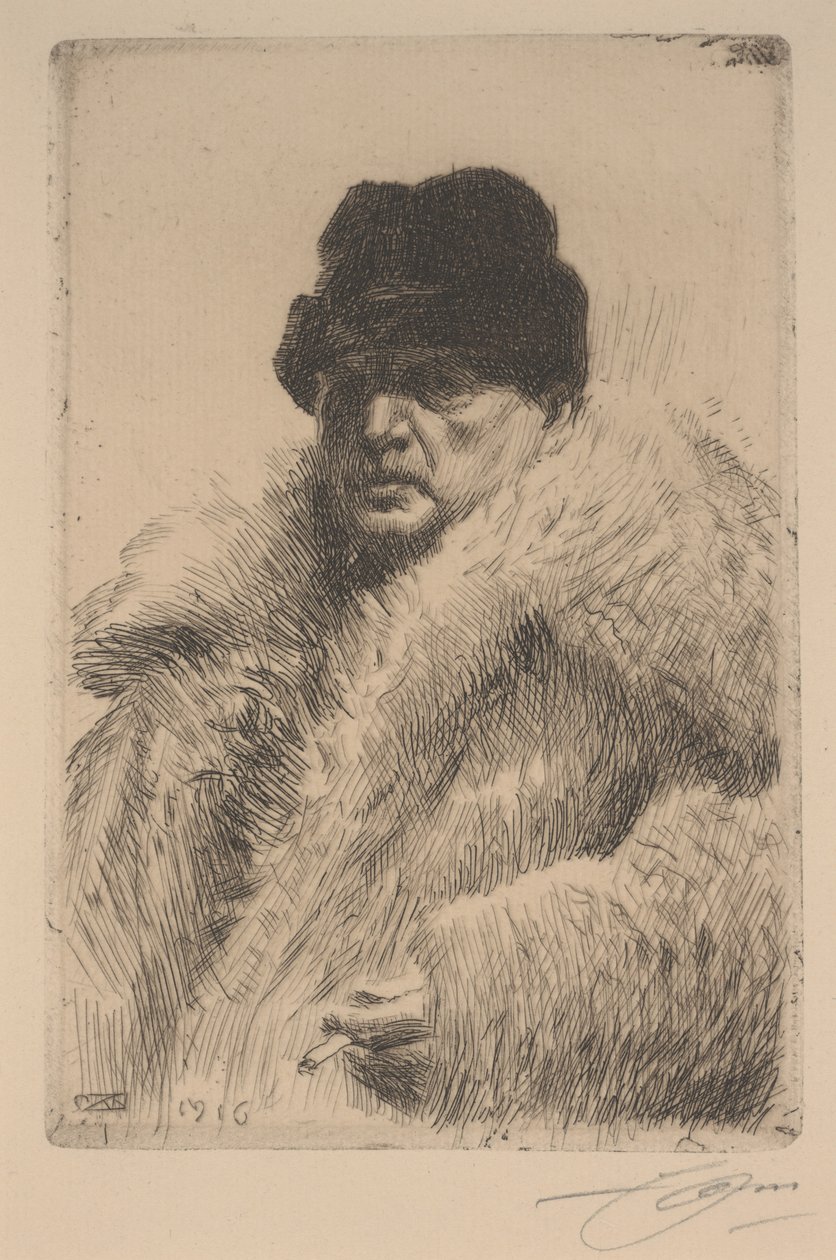 Selvportræt i en pelsjakke af Anders Leonard Zorn