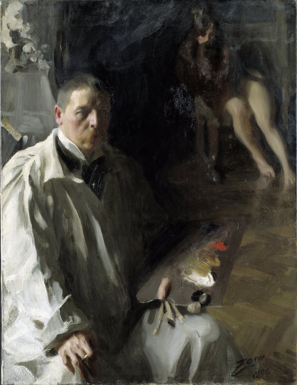 Selvportræt med Model par Zorn, Anders Leonard (1860-1920). Olie på lærred, størrelse: 117x94 af Anders Leonard Zorn