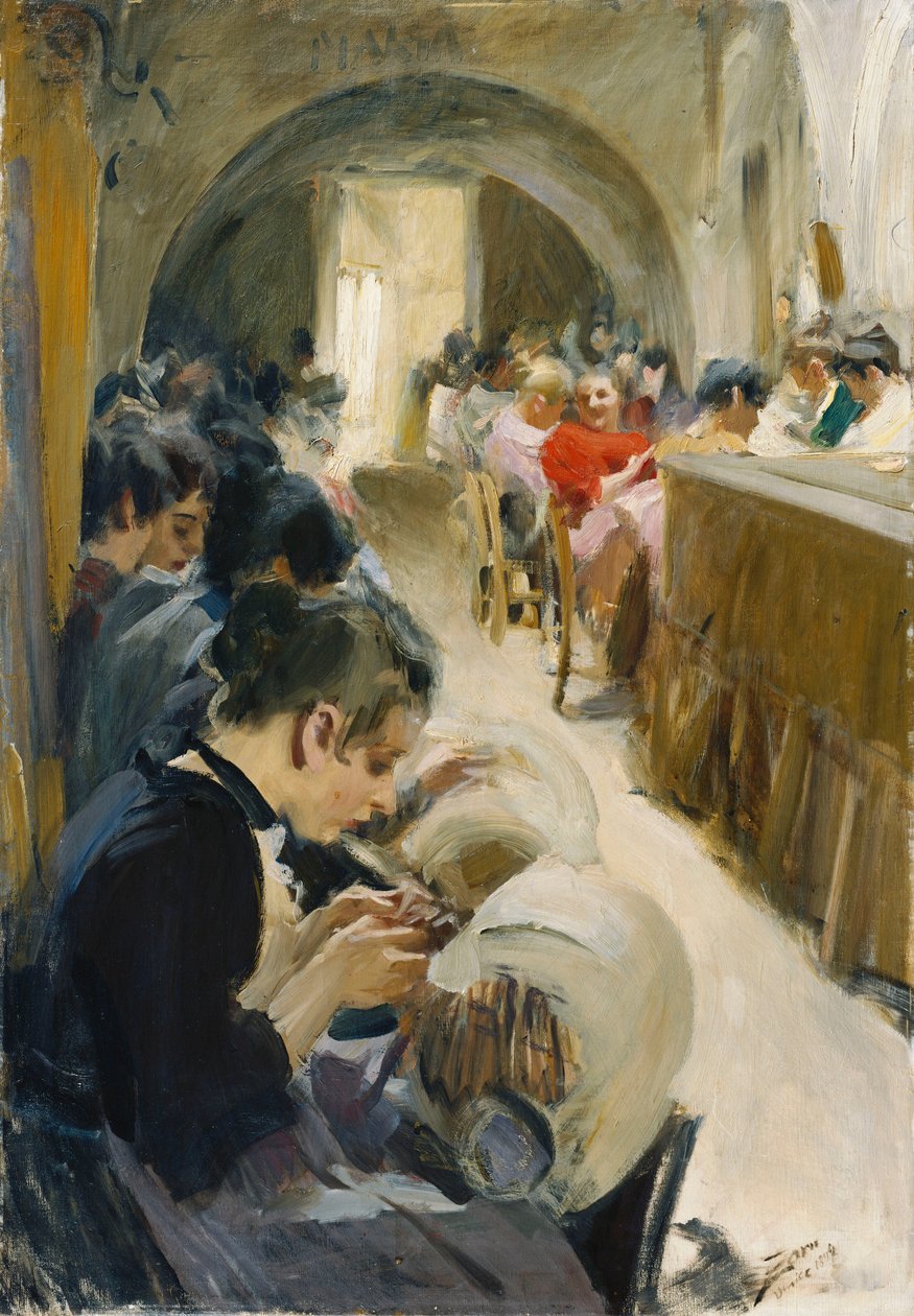 Kniplingerne; Blondeskærer, 1894 af Anders Leonard Zorn