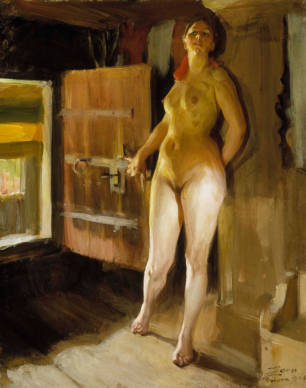 Ved loftets dør; pige på loftet af Anders Zorn