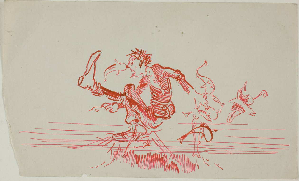 Mand angrebet af flere fisk af Anders Zorn