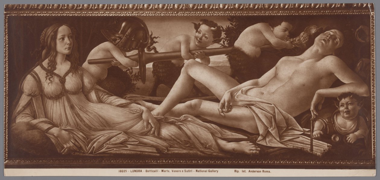 Fotoreproduktion af maleriet Venus og Mars af Sandro Botticelli Londra, Botticelli, Marte, Venere e Satiri, National Gallery (titel på objekt) af Anderson (firma)