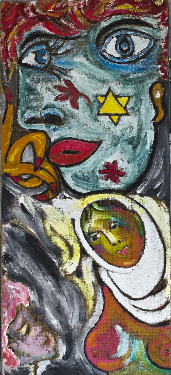 BLUE GIRL AND VEILED WOMAN, 2012 (akryl på jutelærred spændt op på en træramme) af Ando Gilardi