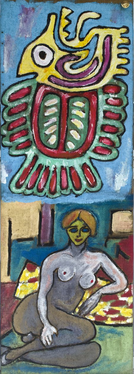 MYTHOLOGICAL FIGURE AND FEMALE NUDE, 2012 (akryl på jutelærred spændt op på en træramme) af Ando Gilardi