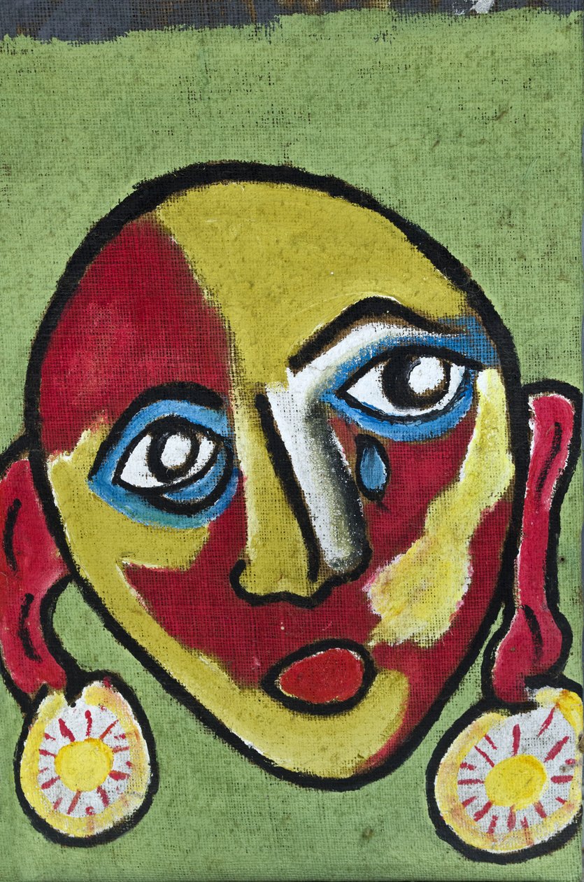 OUTRAGE: TEARFUL FACE, 2012 (akryl på jutelærred spændt op på en træramme) af Ando Gilardi