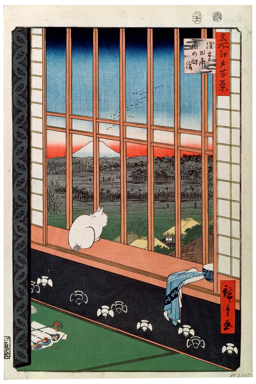 En kat, der sidder på vinduessædet, 1800-tallet af Ando Hiroshige