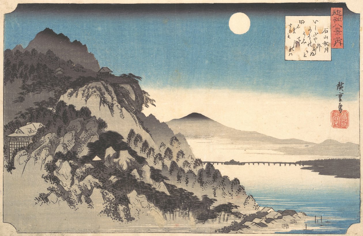 Efterårsfuldmåne ved Ishiyama-templet Ishiyama shugetsu, fra serien Eight Views of..., 1834-35. af Ando Hiroshige