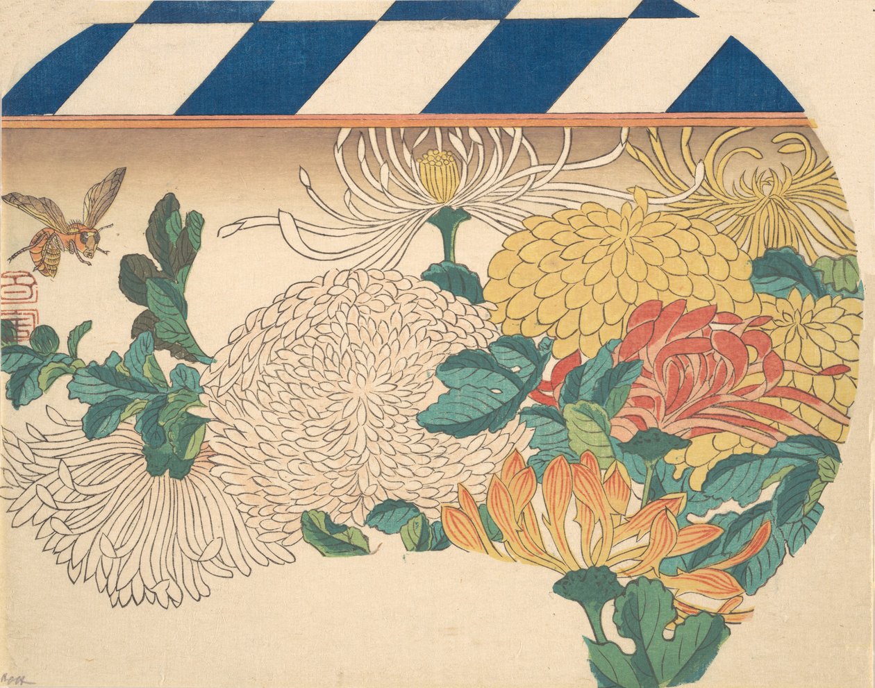 Krysantemum i vifteformet design, 1840