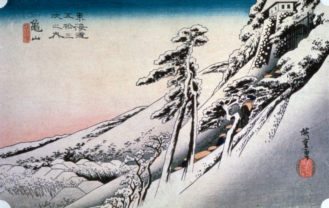 Klart vejr efter sne ved Kameyama, fra 53 stationer i Tokaido, 1832 af Ando Hiroshige