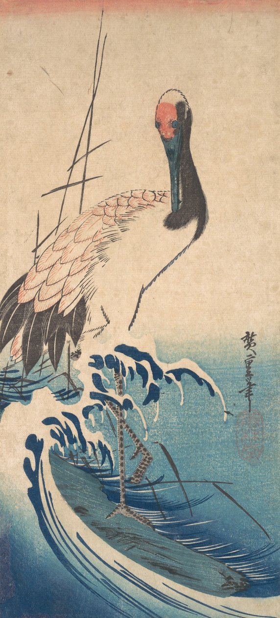 Crane and Surf, ca. 1833., ca. 1833. af Ando Hiroshige